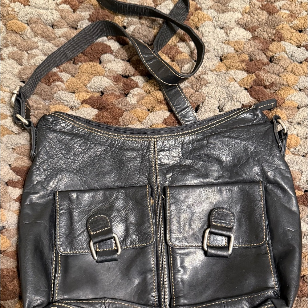 Jack Georges USA black leather crossbody bag.